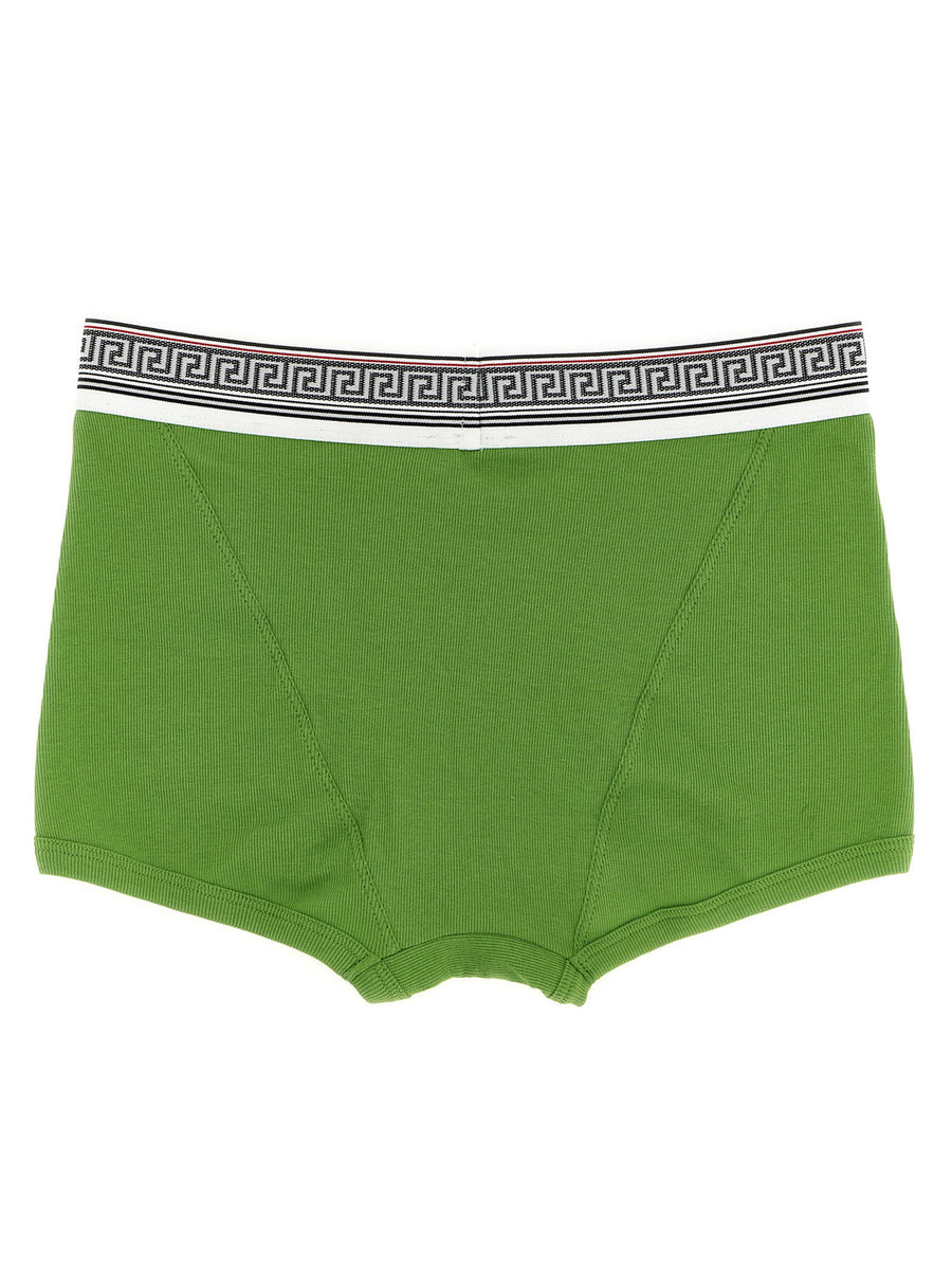 Versace Greca Briefs Women Luxury Green Ribbed Cotton Boxer Style Underwear With Jacquard Waistband