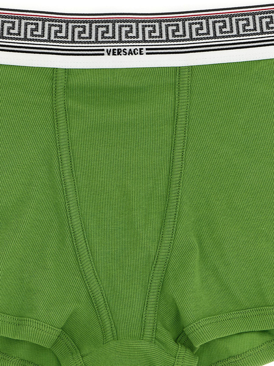Versace Greca Briefs Women Luxury Green Ribbed Cotton Boxer Style Underwear With Jacquard Waistband