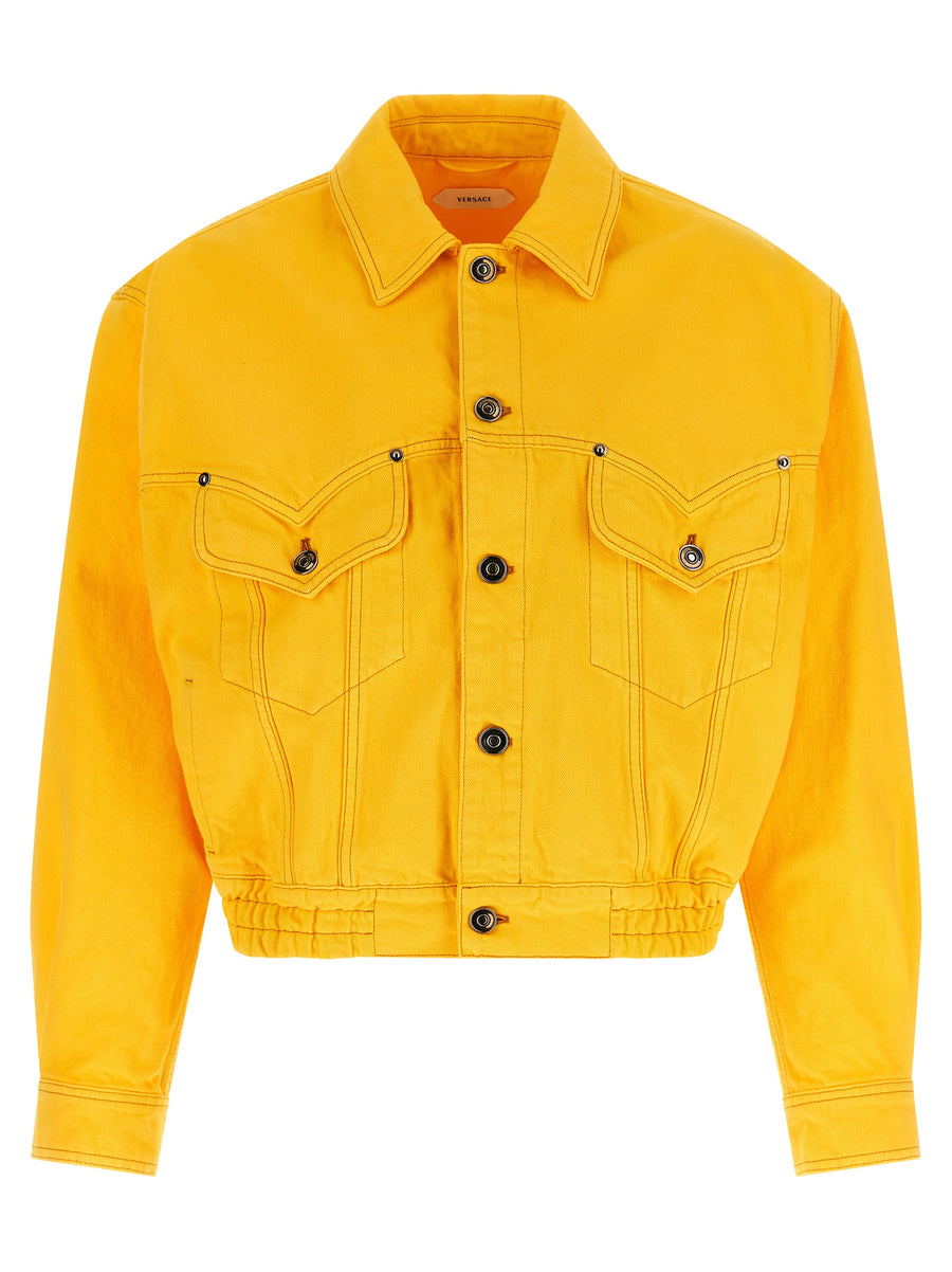 Versace Over Denim Bluson Boxy Yellow Cotton Jacket With Button Front For Women Everywhere