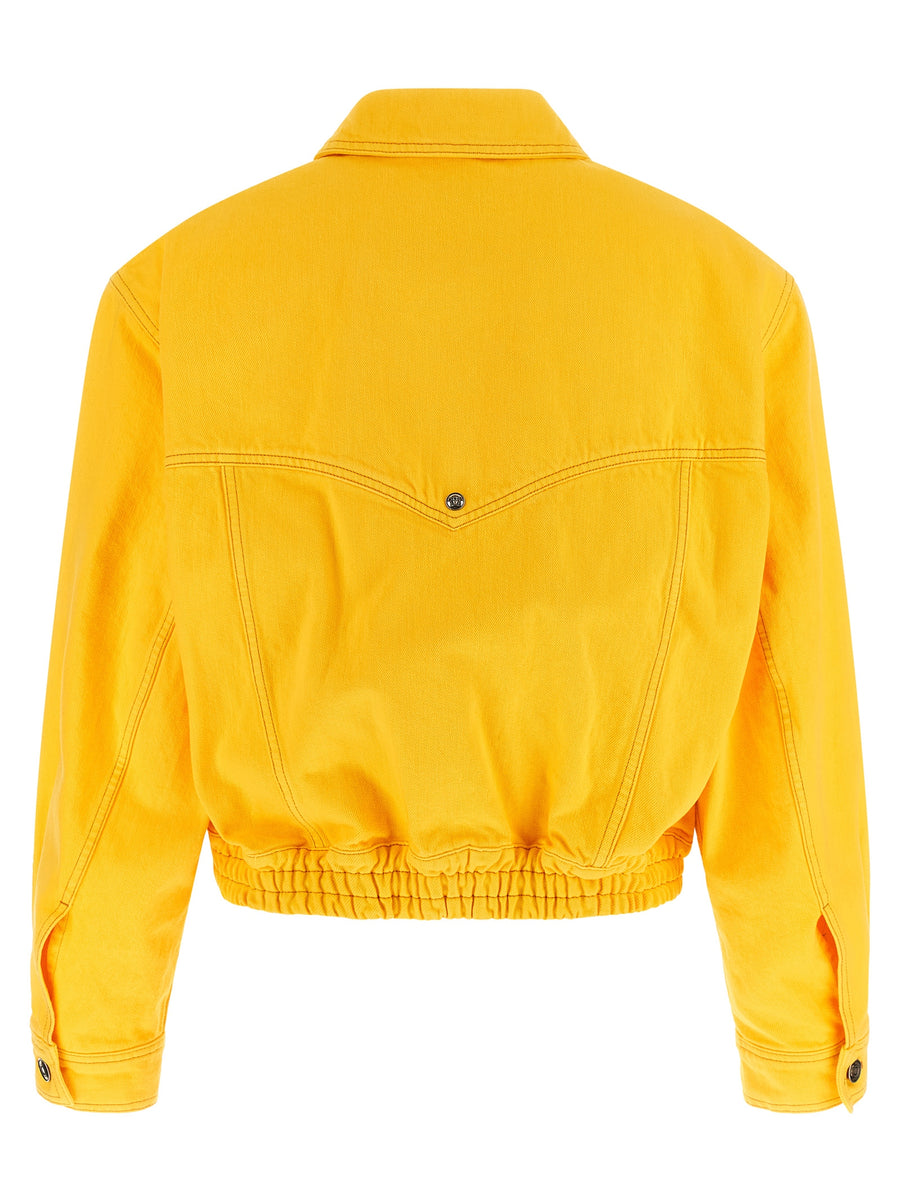 Versace Over Denim Bluson Boxy Yellow Cotton Jacket With Button Front For Women Everywhere