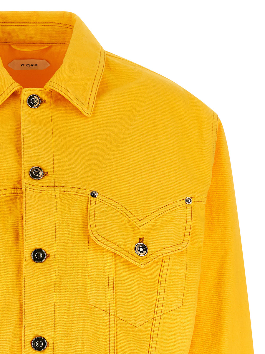 Versace Over Denim Bluson Boxy Yellow Cotton Jacket With Button Front For Women Everywhere