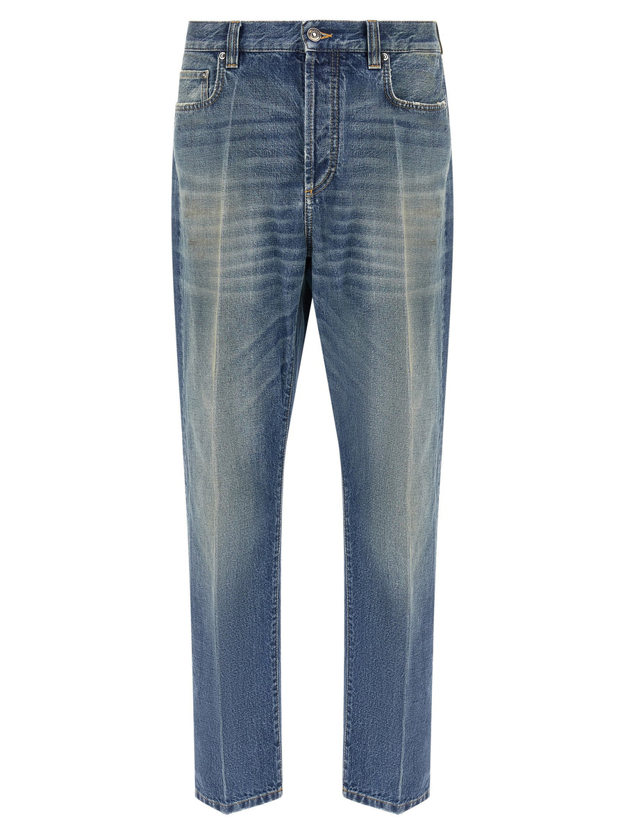 Versace Distressed Jeans for Men Blue 100 Percent Cotton Straight Leg