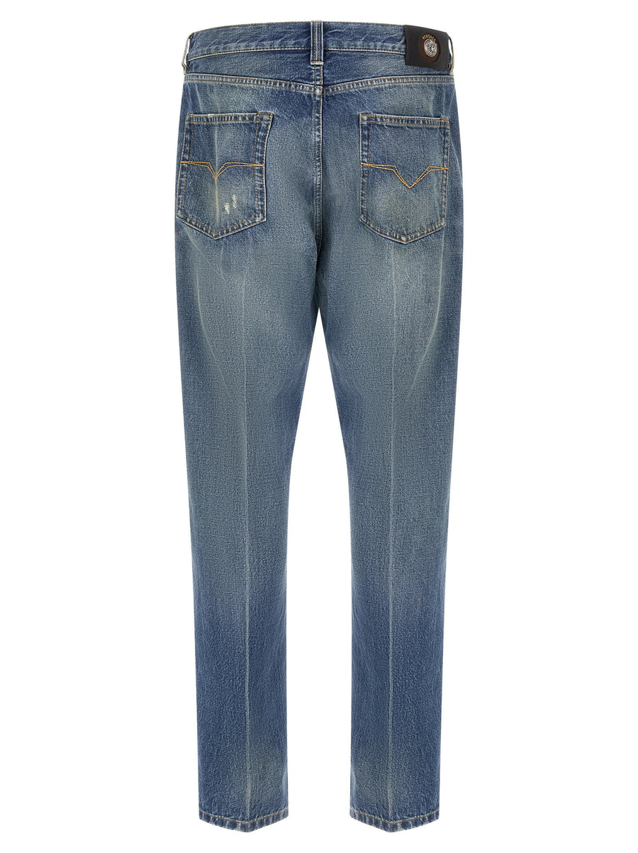 Versace Distressed Jeans for Men Blue 100 Percent Cotton Straight Leg
