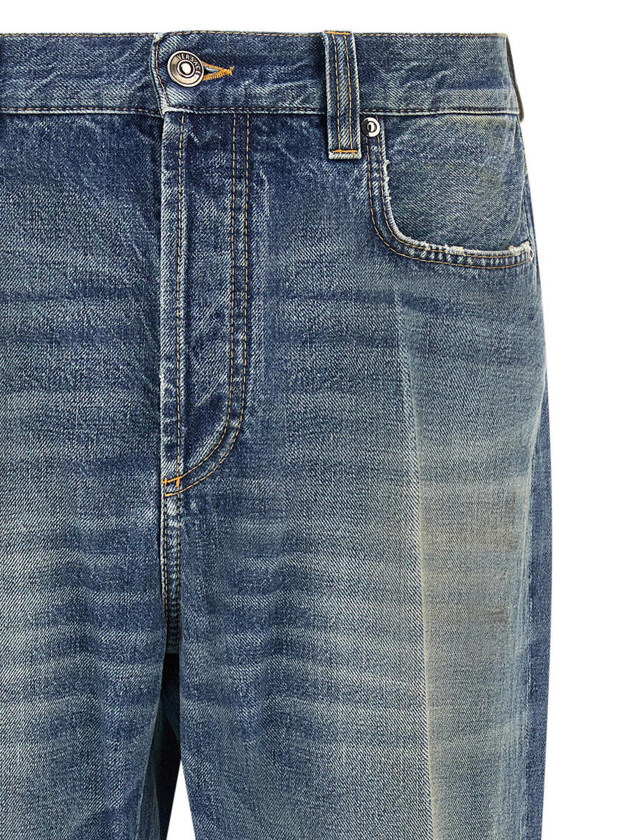 Versace Distressed Jeans for Men Blue 100 Percent Cotton Straight Leg