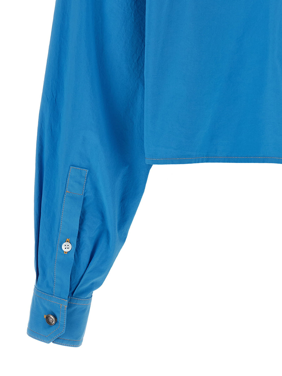 Versace Medusa Button Shirt Blue 100 Percent Cotton Cropped Fit Women