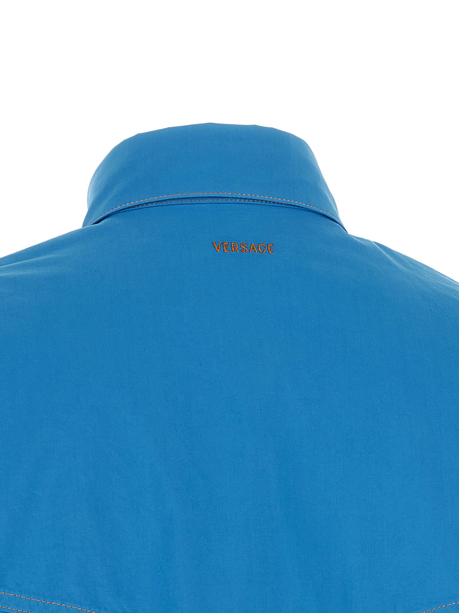 Versace Medusa Button Shirt Blue 100 Percent Cotton Cropped Fit Women