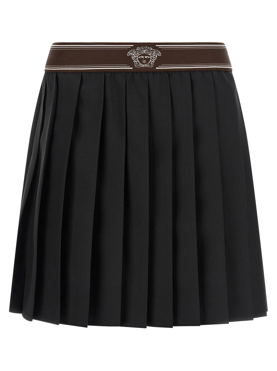 Versace Black Wool Mohair Pleated Mini Skirt With Elastic Waistband