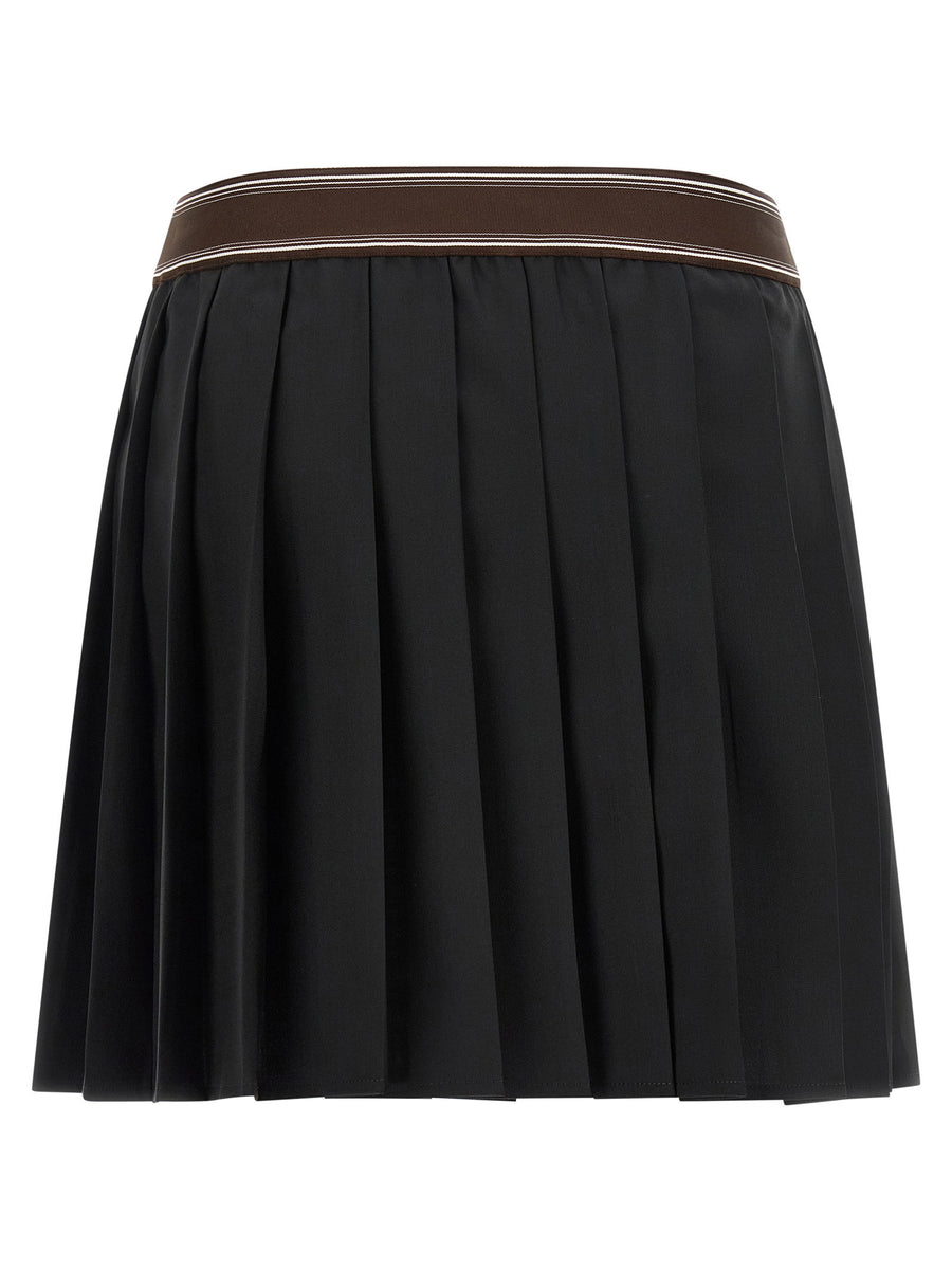 Versace Black Wool Mohair Pleated Mini Skirt With Elastic Waistband