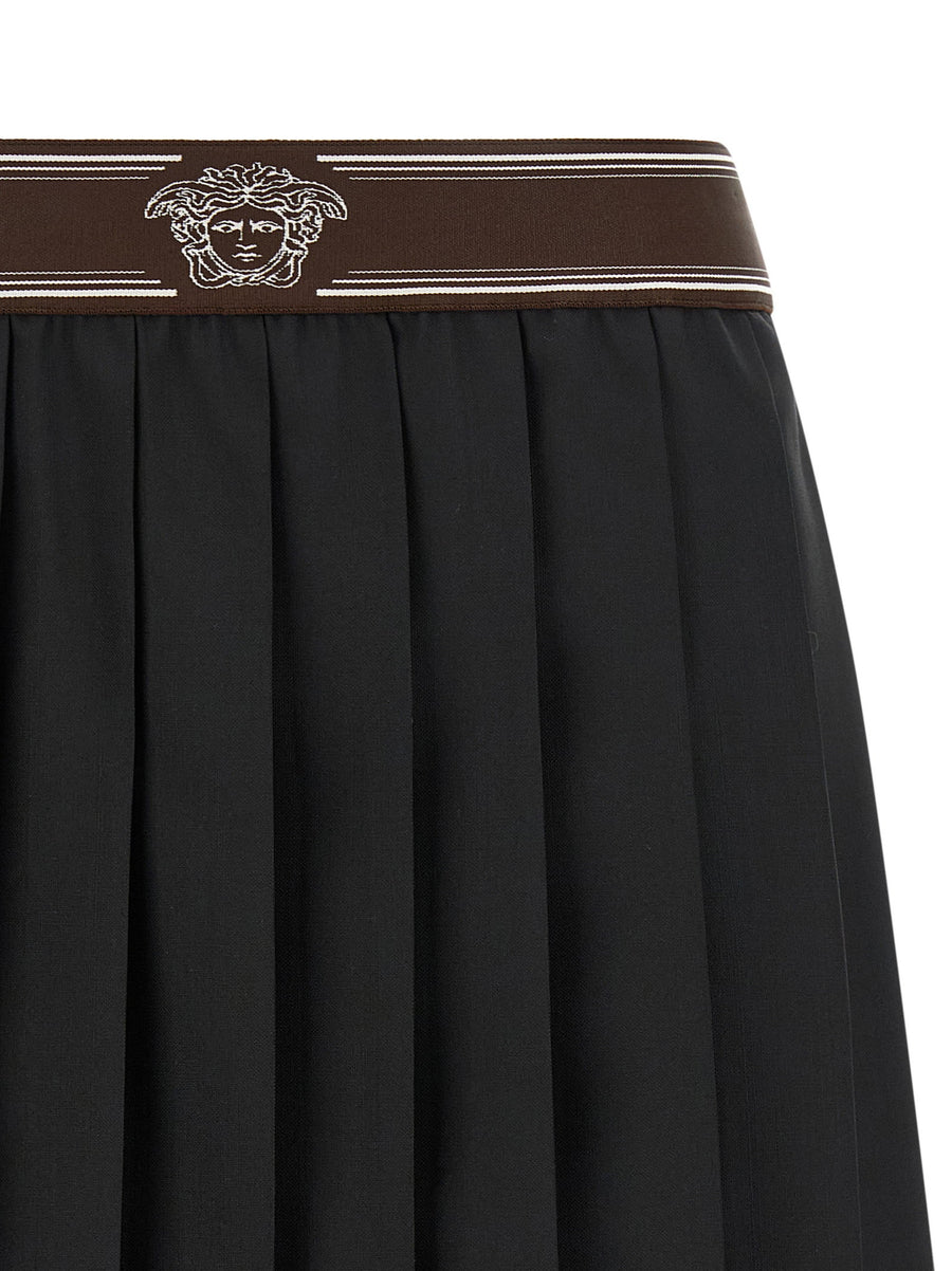 Versace Black Wool Mohair Pleated Mini Skirt With Elastic Waistband