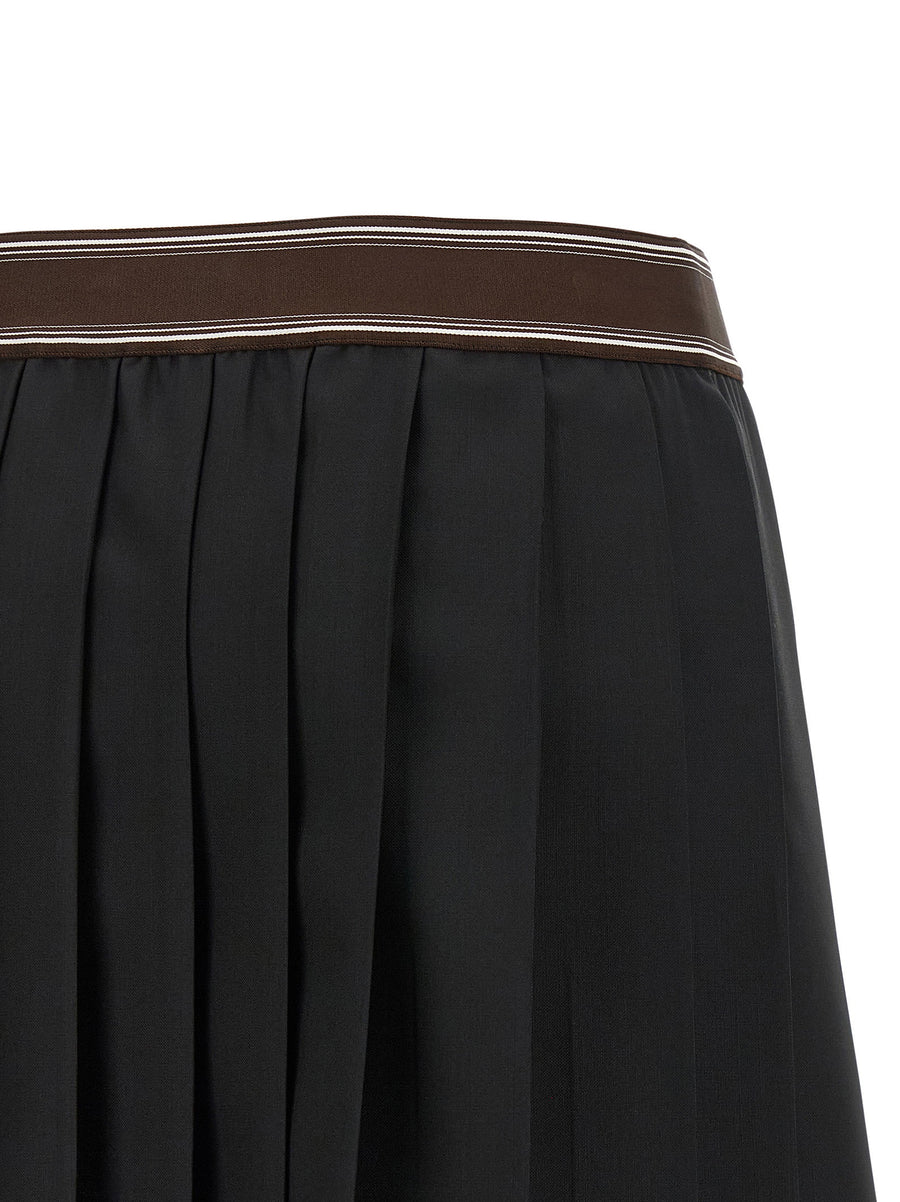 Versace Black Wool Mohair Pleated Mini Skirt With Elastic Waistband