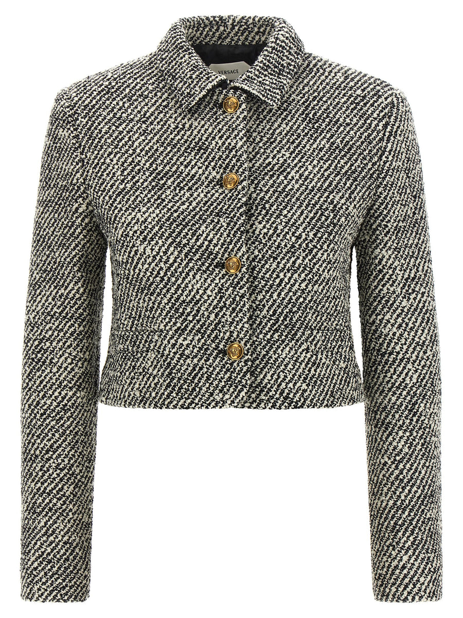Versace Bouclé Wool Blend Blouson Jacket