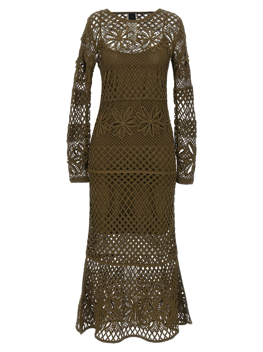 Pinko Green Crochet Dress With Removable Culotte For Two Looks Versatile Midi Dress For Women