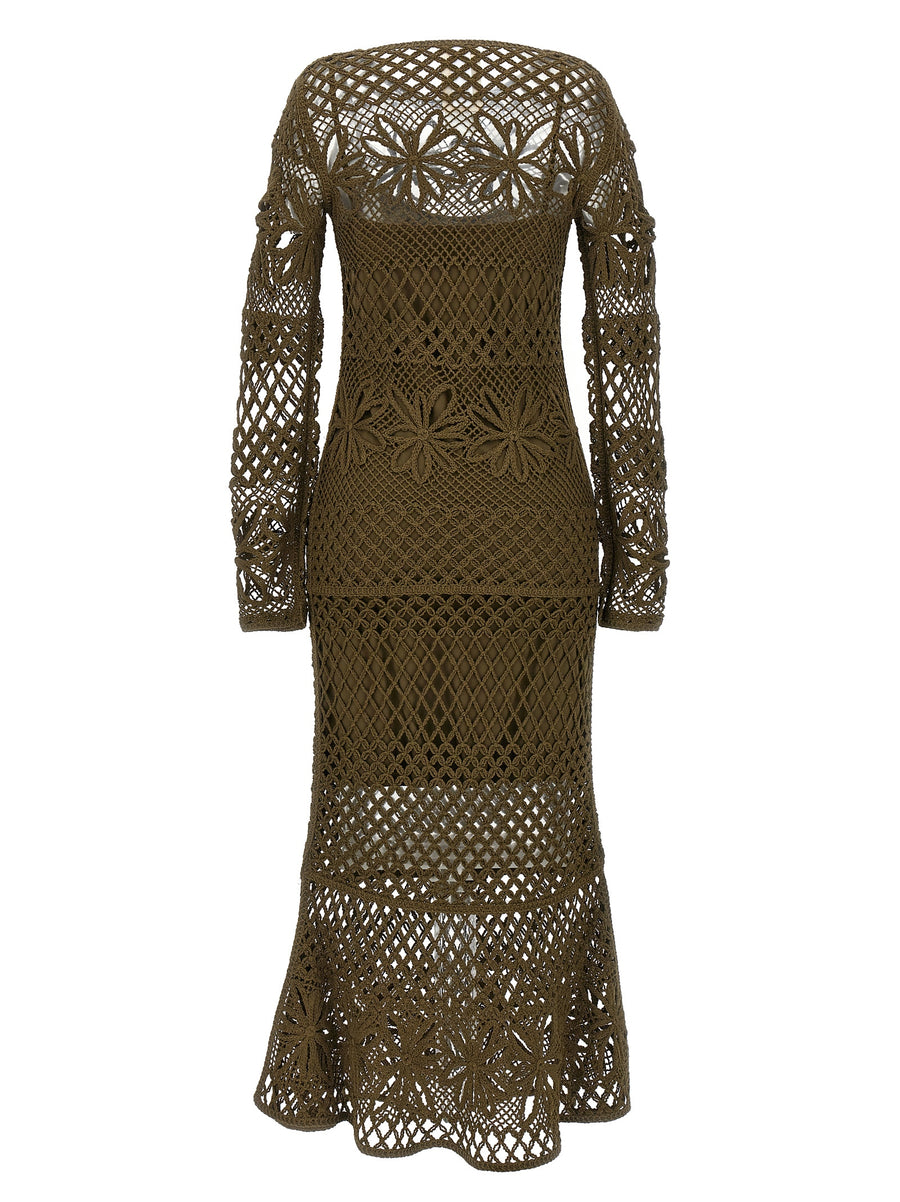 Pinko Green Crochet Dress With Removable Culotte For Two Looks Versatile Midi Dress For Women