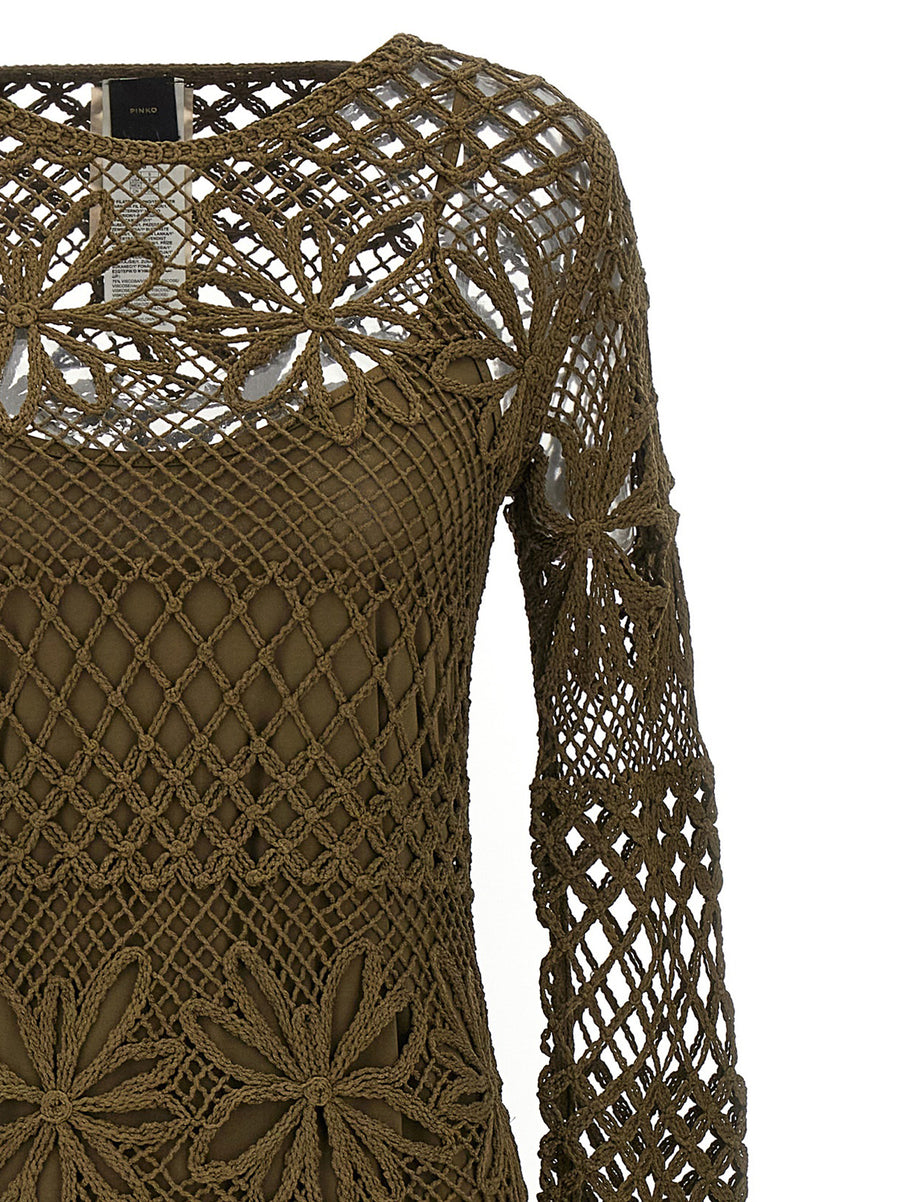 Pinko Green Crochet Dress With Removable Culotte For Two Looks Versatile Midi Dress For Women