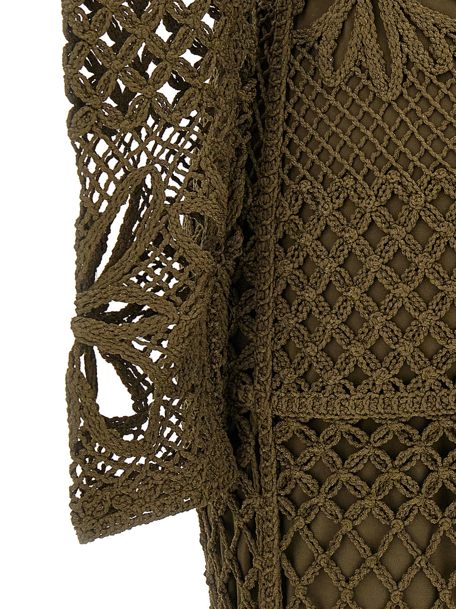 Pinko Green Crochet Dress With Removable Culotte For Two Looks Versatile Midi Dress For Women