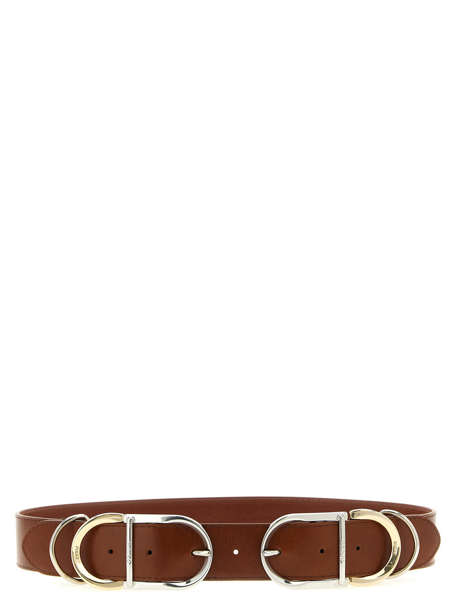 Pinko Hippolita Belt Brown Lamb Leather 4 Cm Width For Women With Premium Multi Metal Buckle