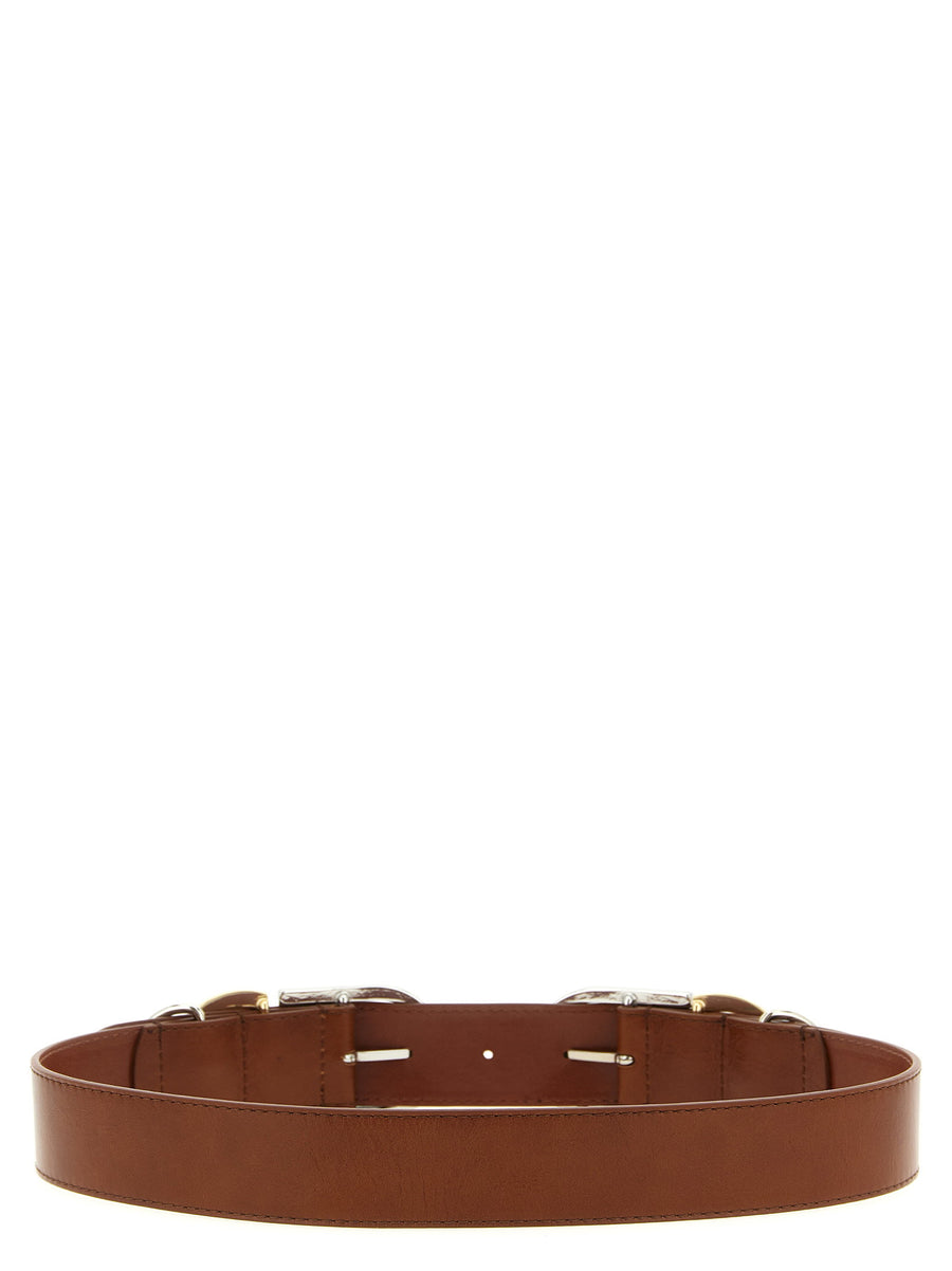 Pinko Hippolita Belt Brown Lamb Leather 4 Cm Width For Women With Premium Multi Metal Buckle