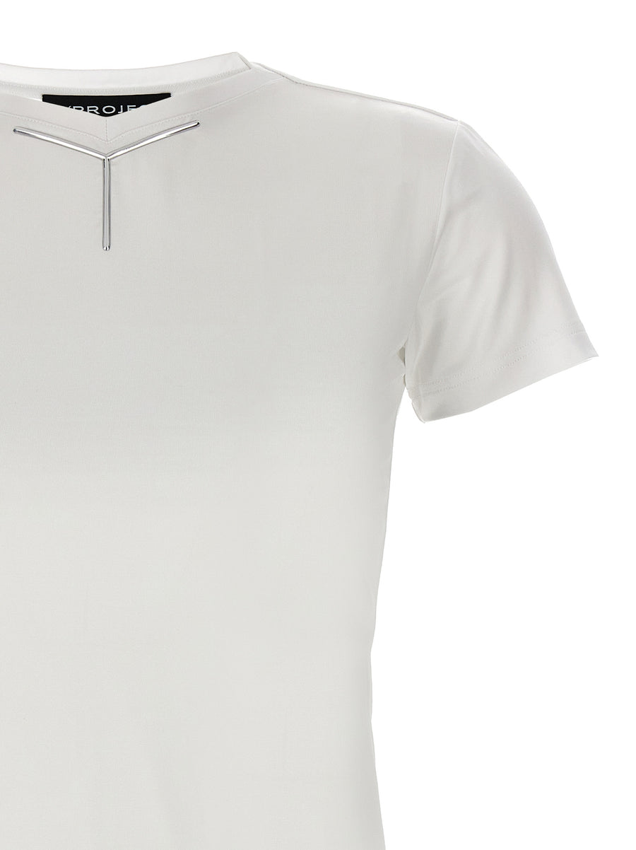 Y/Project Y Baby Tee White Women Luxury Top With Front Logo And Stretch Viscose Blend