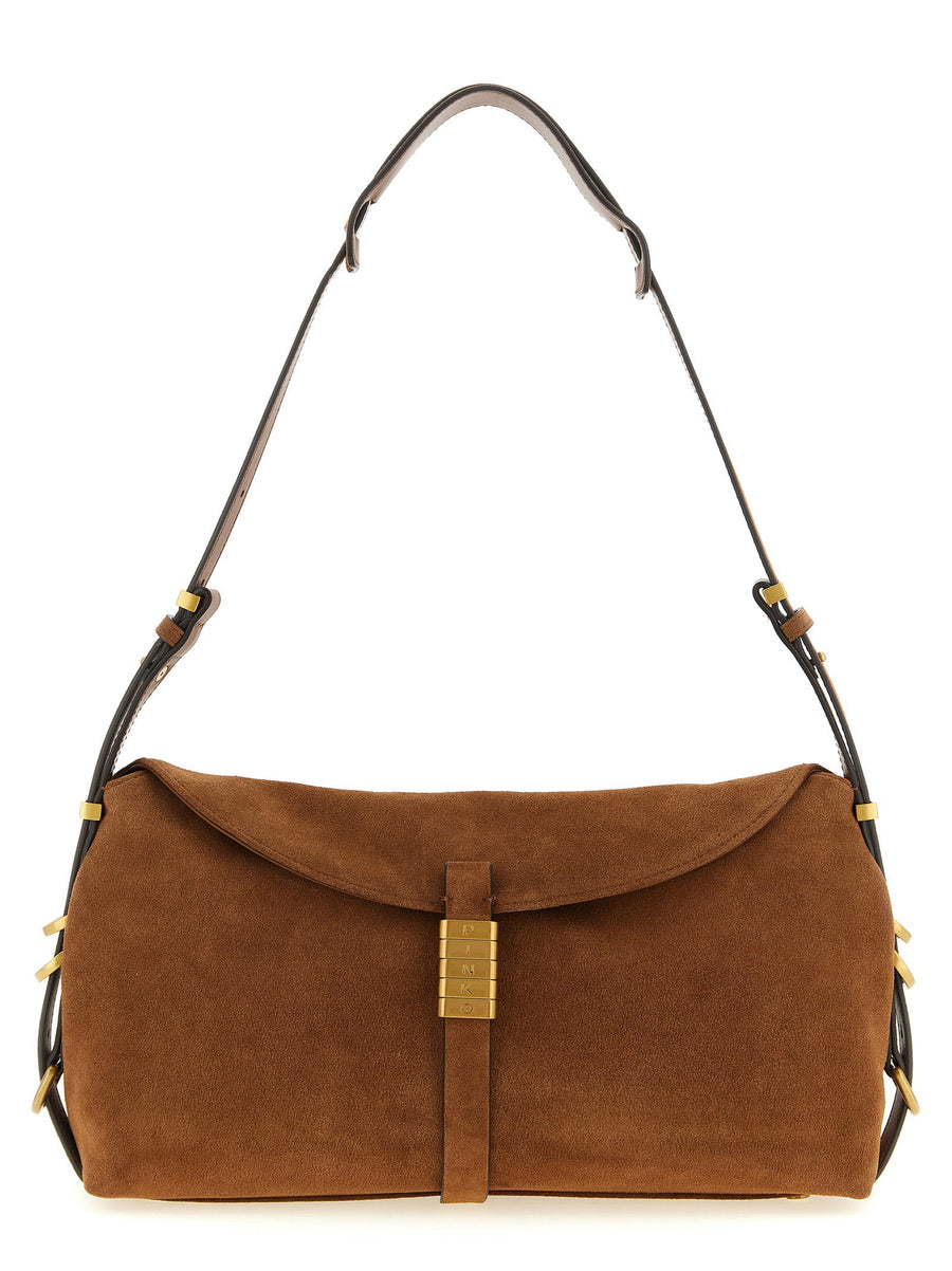 Pinko Saddle Bag Magnetic Closure Suede Exterior For Women Everyday Chic Luxury Accessory