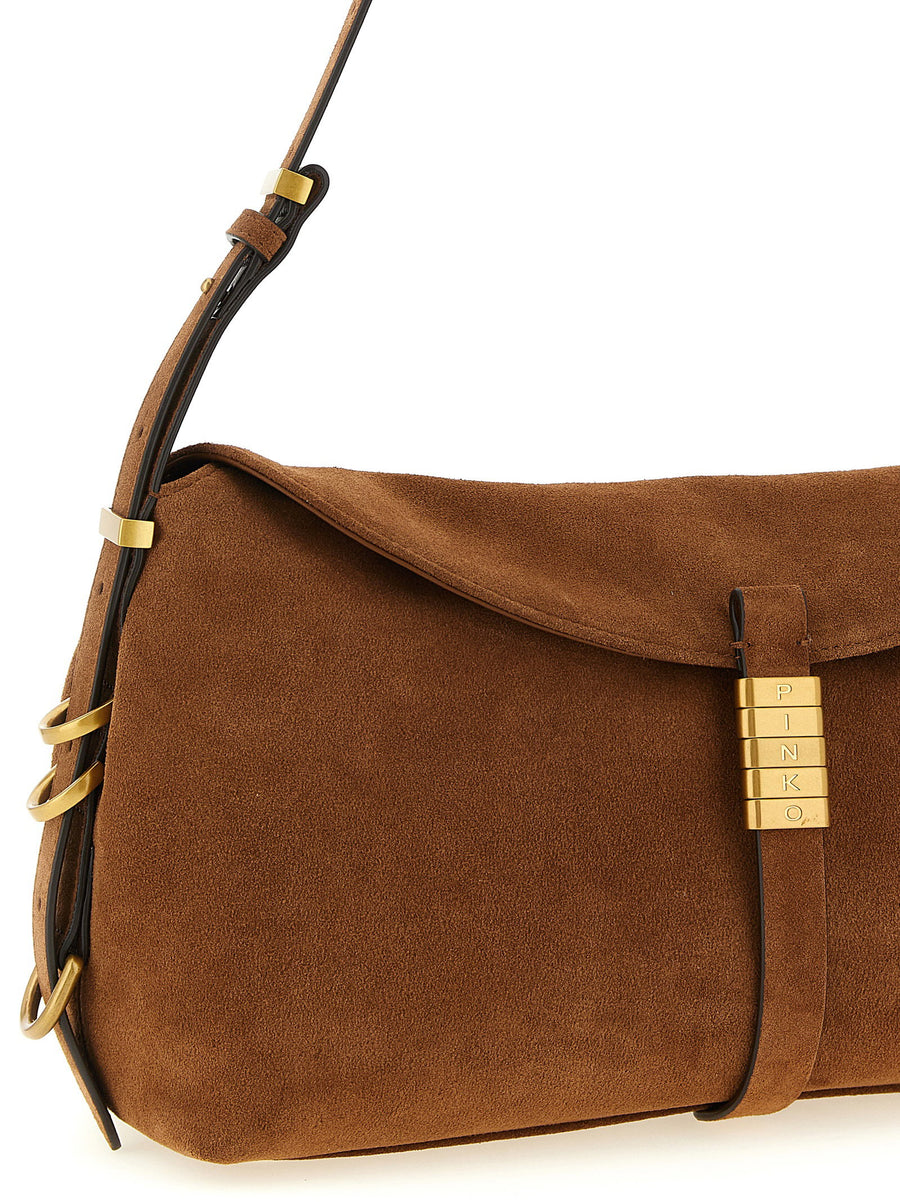 Pinko Saddle Bag Magnetic Closure Suede Exterior For Women Everyday Chic Luxury Accessory