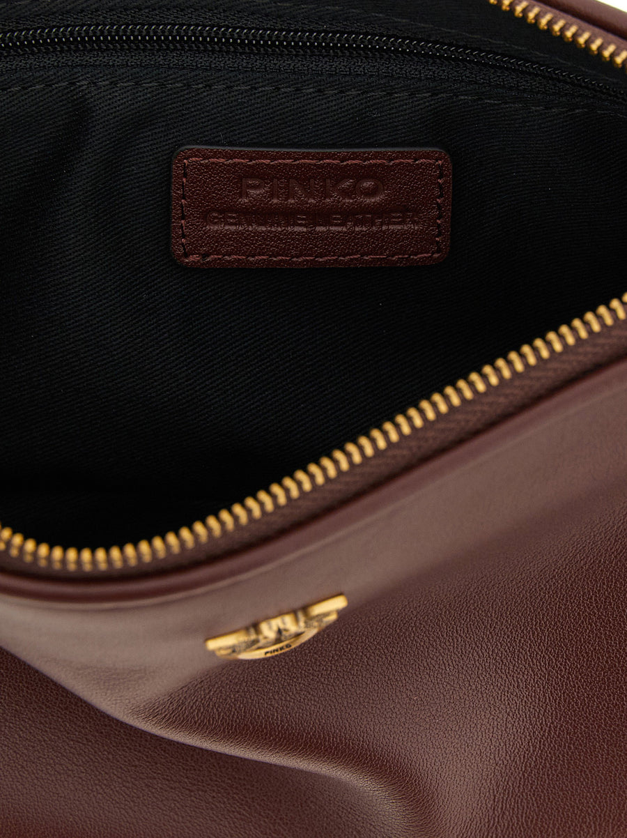 Pinko Crossbody Bag Half Moon Mini Bordeaux Silk Leather For Women Hands Free Everyday Elegance