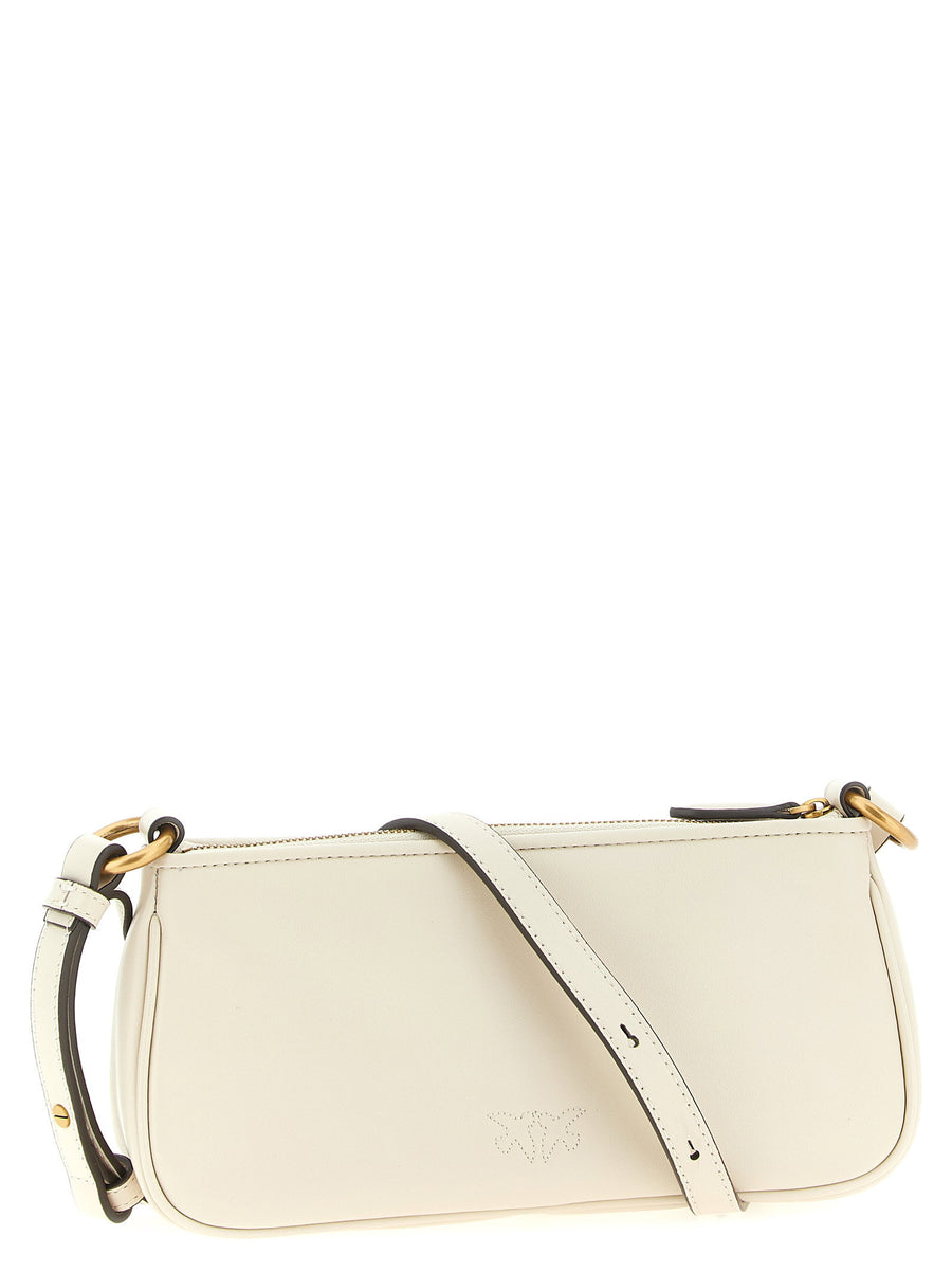 Pinko Half Moon Mini Crossbody Bag White Leather For Women Chic Compact Hands Free Accessory With Love Birds Plaque