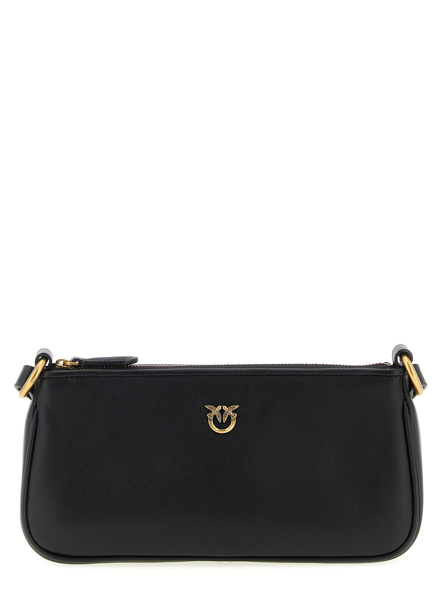 Pinko Half Moon Mini Crossbody Bag Black Goat Leather With Front Plaque Lux For Day To Night Women