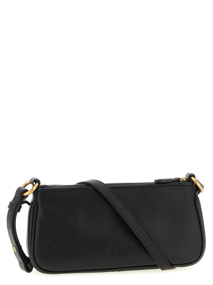 Pinko Half Moon Mini Crossbody Bag Black Goat Leather With Front Plaque Lux For Day To Night Women