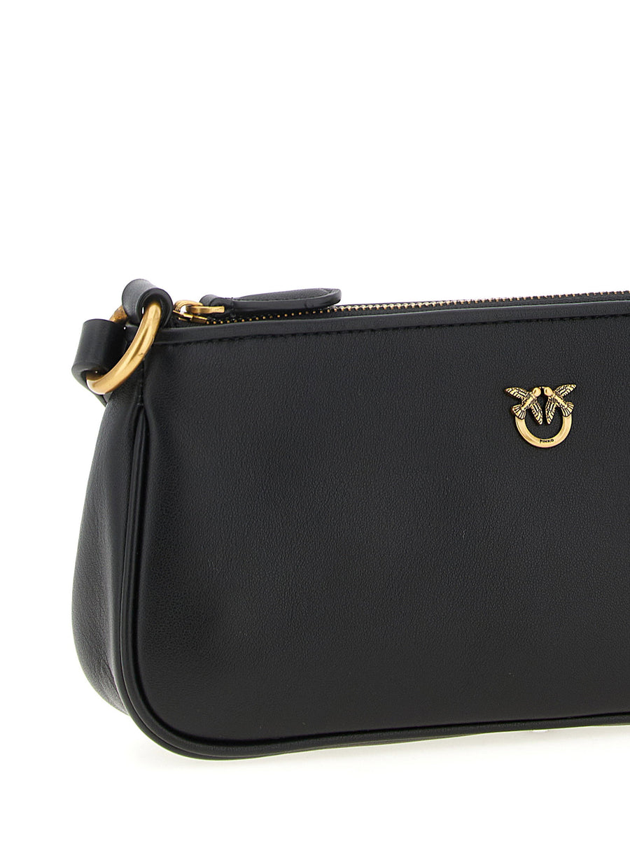 Pinko Half Moon Mini Crossbody Bag Black Goat Leather With Front Plaque Lux For Day To Night Women