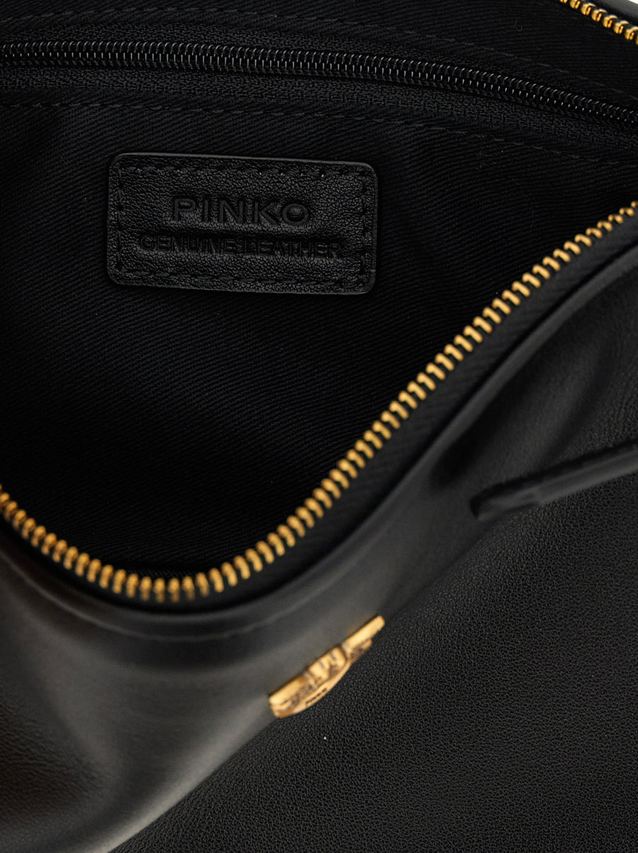 Pinko Half Moon Mini Crossbody Bag Black Goat Leather With Front Plaque Lux For Day To Night Women