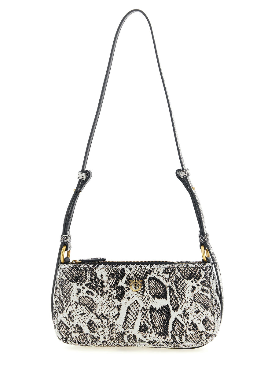 Pinko Love Bag Two Tone Reptile Print Calfskin Shoulder Bag Gray