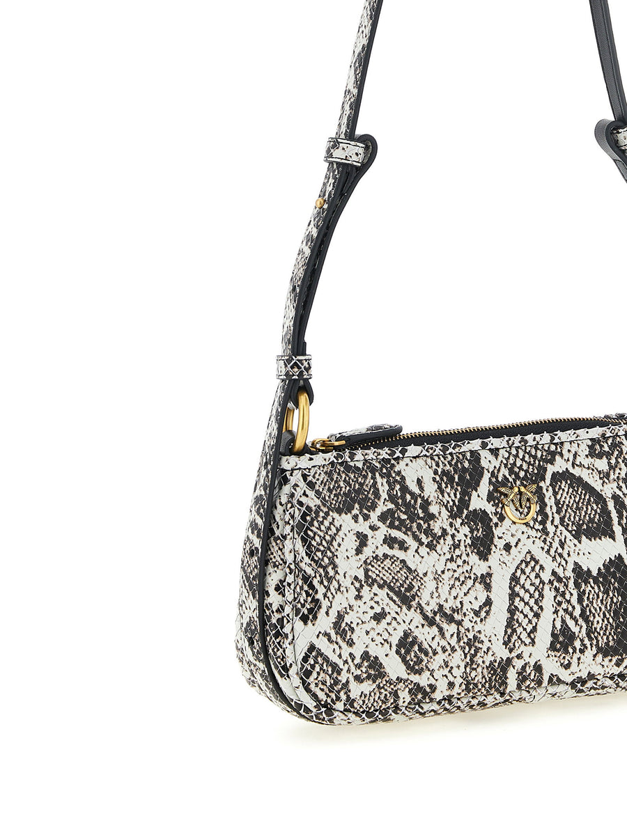 Pinko Love Bag Two Tone Reptile Print Calfskin Shoulder Bag Gray