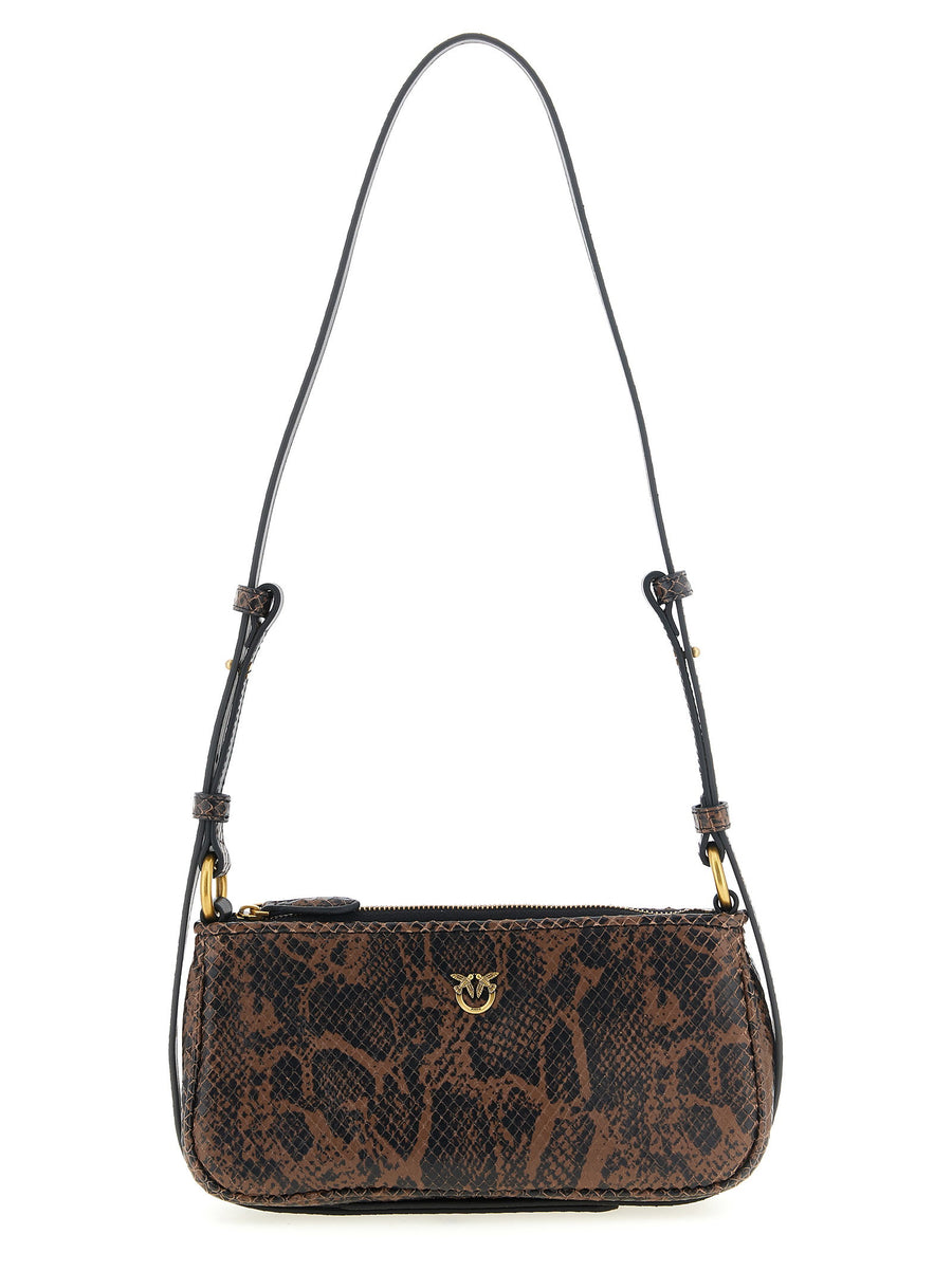 Pinko Love Bag Calfskin Leather Python Print Shoulder Bag Brown