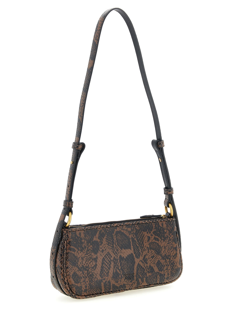 Pinko Love Bag Calfskin Leather Python Print Shoulder Bag Brown