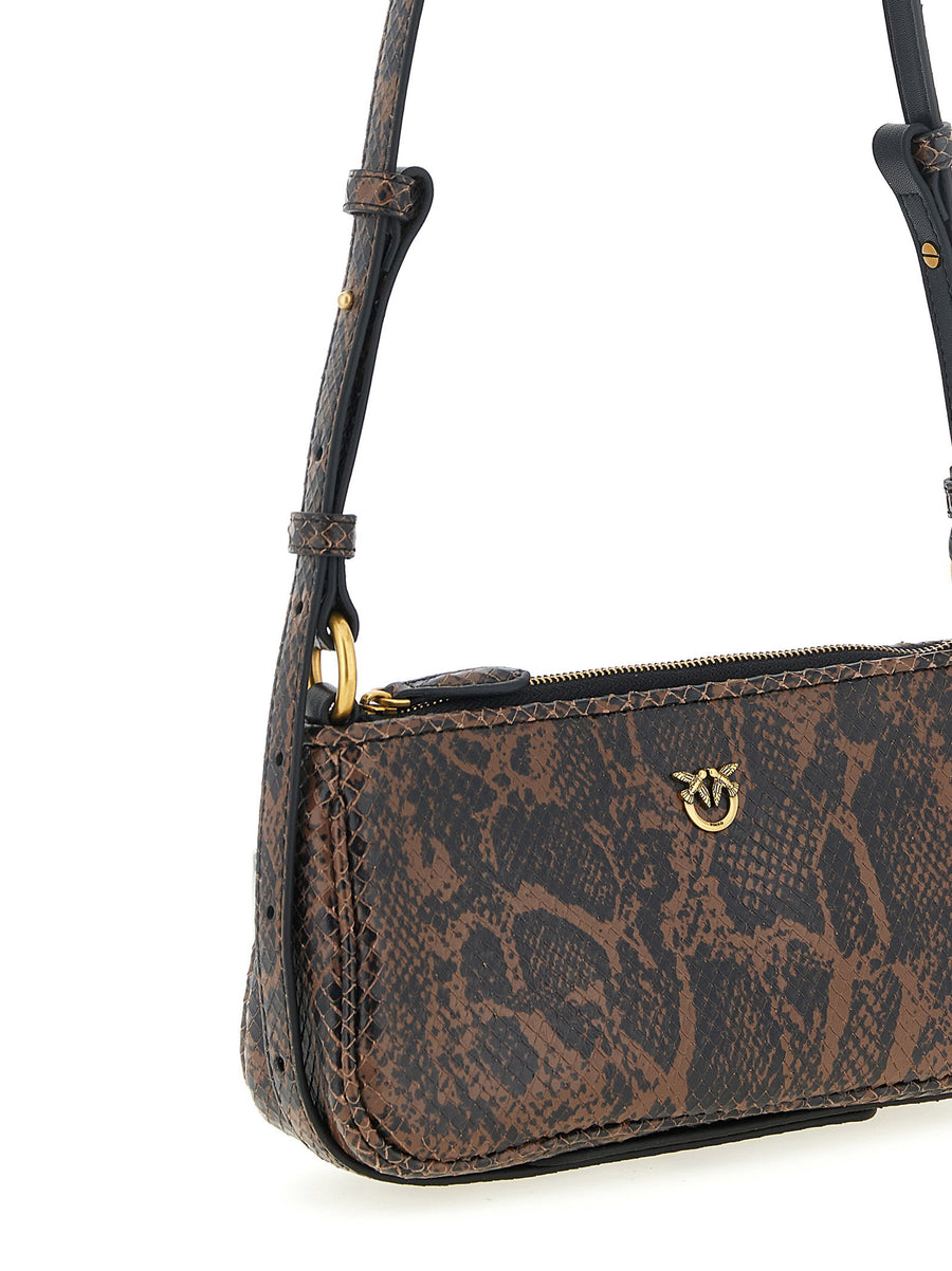 Pinko Love Bag Calfskin Leather Python Print Shoulder Bag Brown