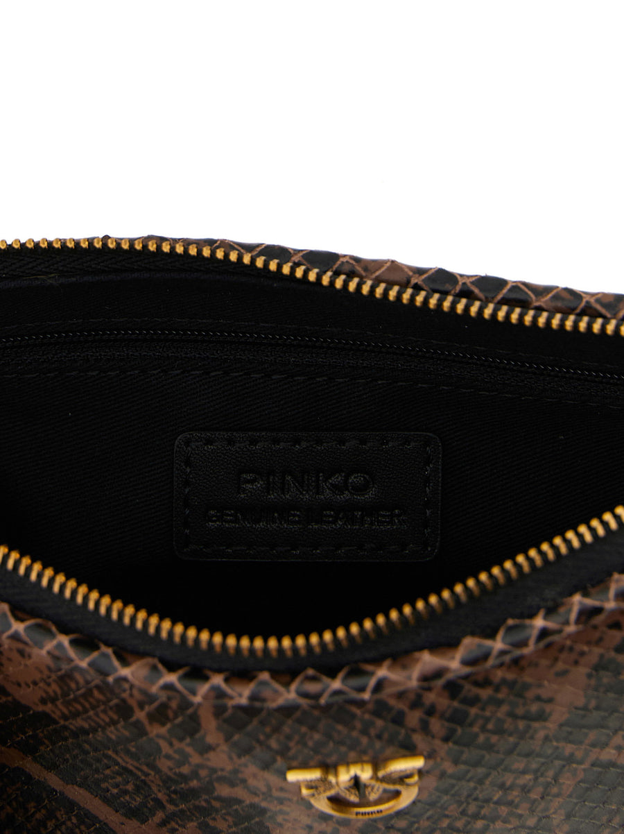 Pinko Love Bag Calfskin Leather Python Print Shoulder Bag Brown