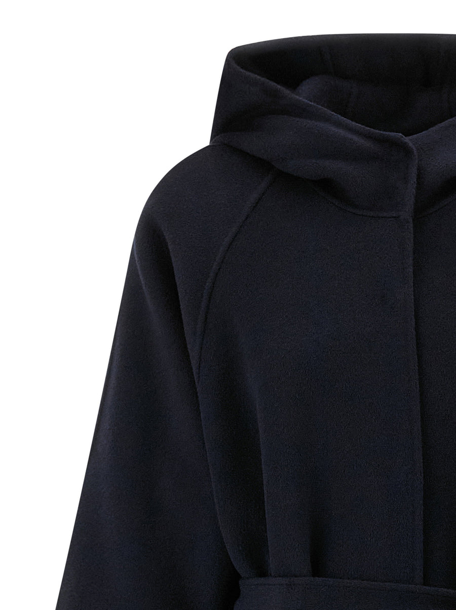Pinko Cartoccio Blue Nylon Coat With Hood Front Snap Closure Removable Belt
