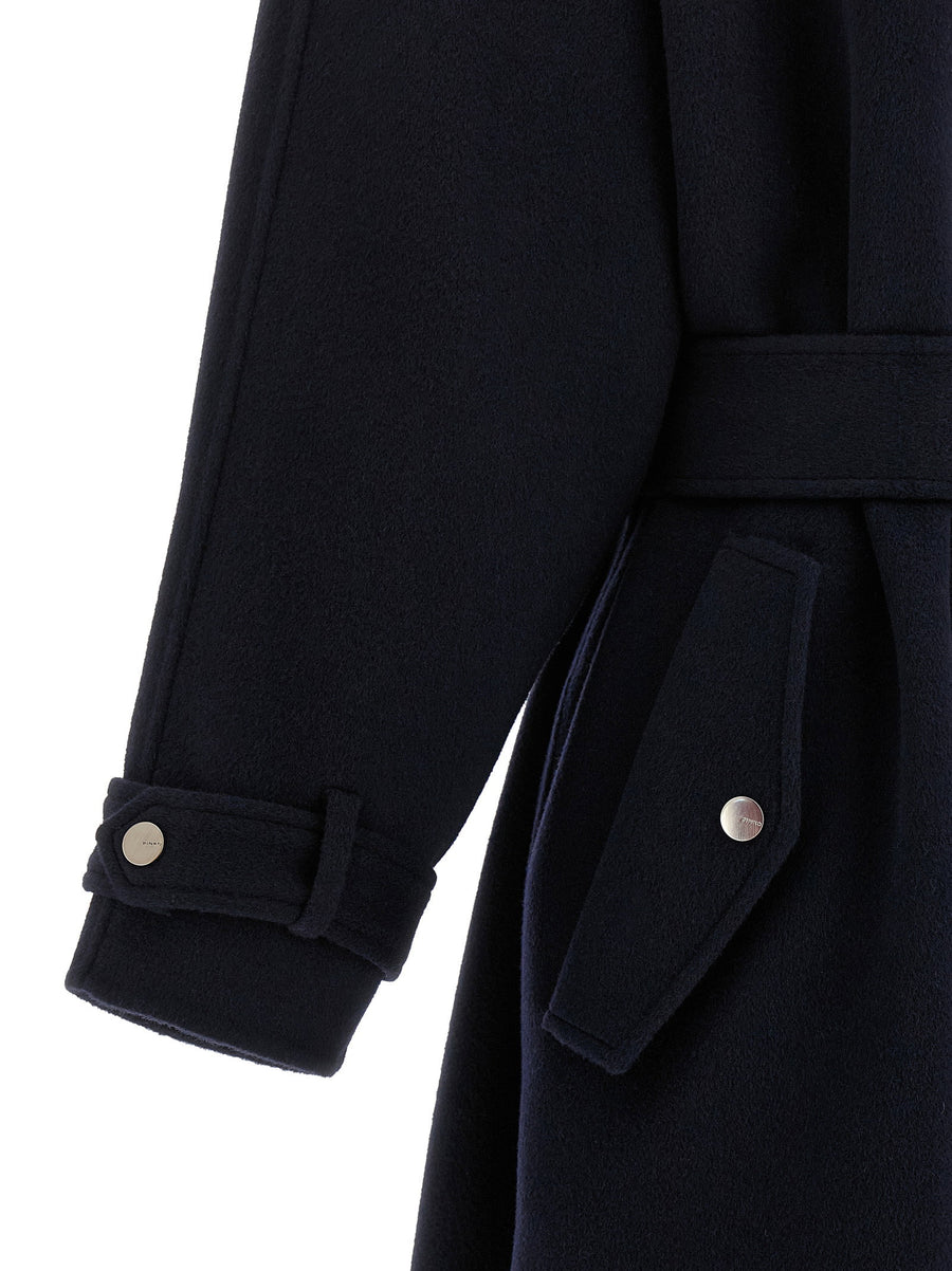 Pinko Cartoccio Blue Nylon Coat With Hood Front Snap Closure Removable Belt