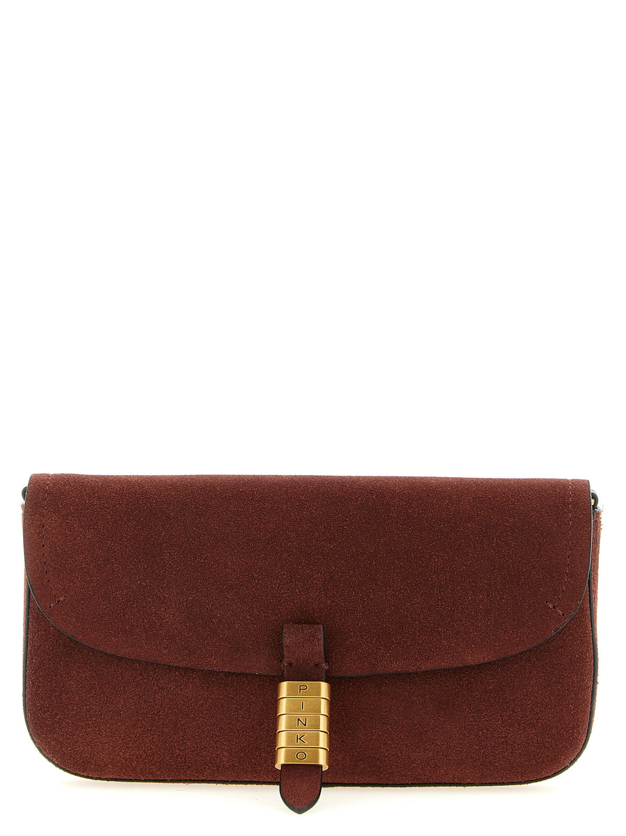 Pinko Saddle Flat Medium Shoulder Bag Elegant Suede With Magnetic Closure For Women Bordeaux
