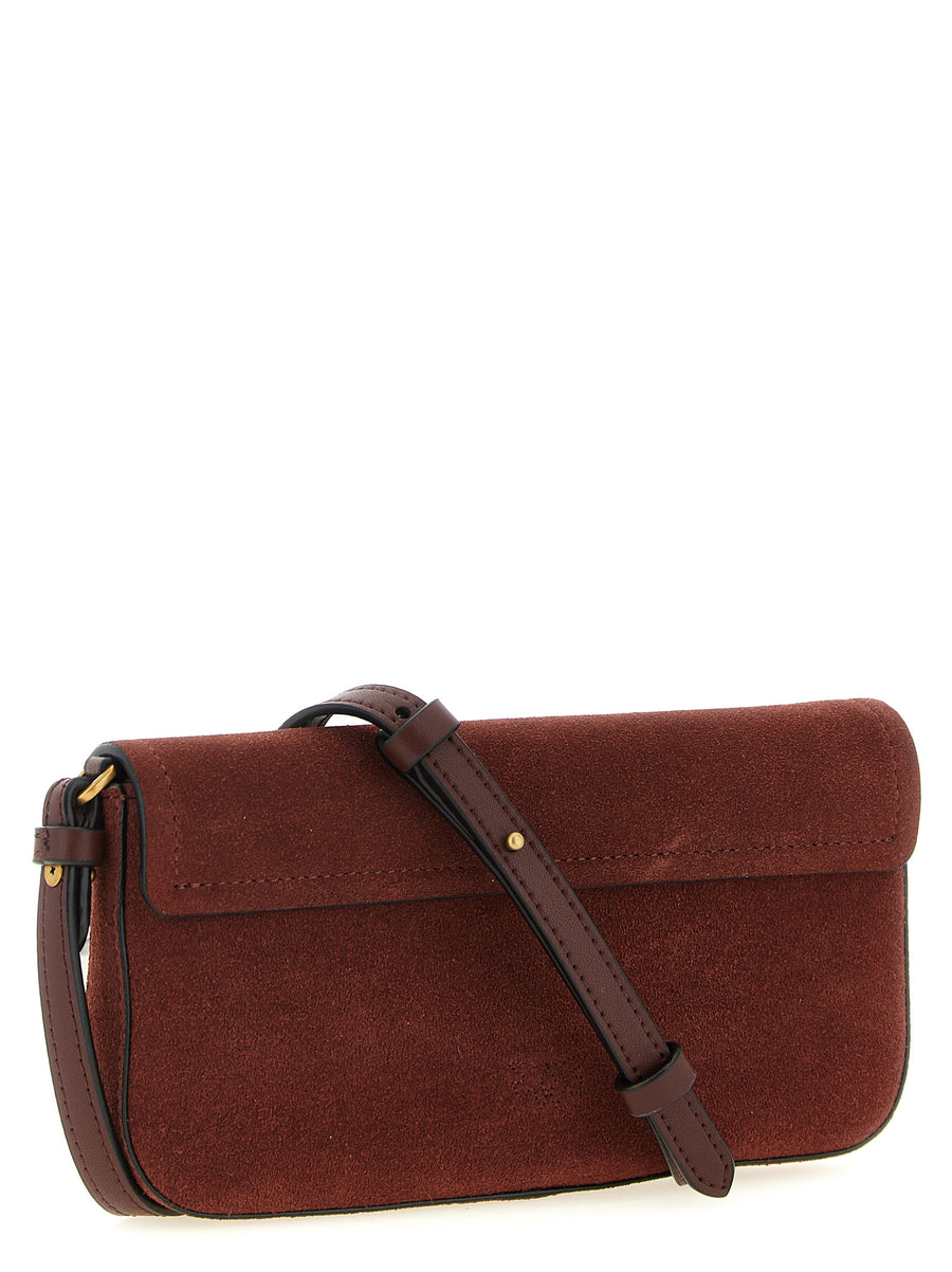 Pinko Saddle Flat Medium Shoulder Bag Elegant Suede With Magnetic Closure For Women Bordeaux