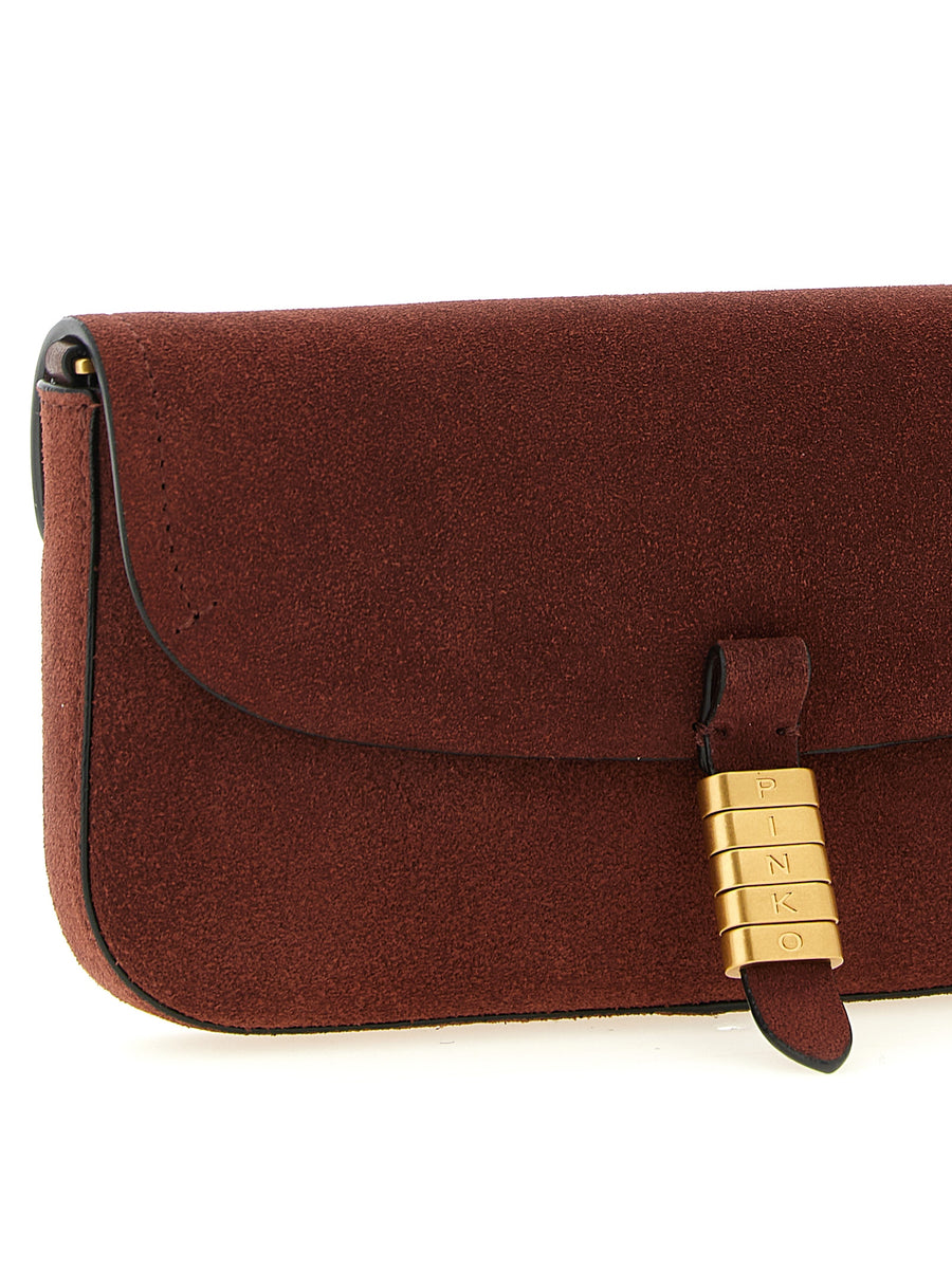 Pinko Saddle Flat Medium Shoulder Bag Elegant Suede With Magnetic Closure For Women Bordeaux
