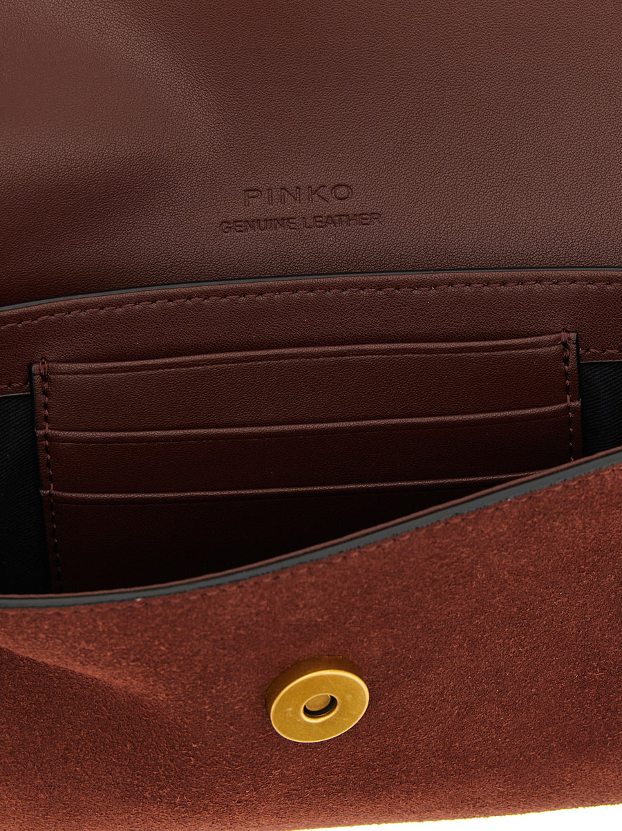 Pinko Saddle Flat Medium Shoulder Bag Elegant Suede With Magnetic Closure For Women Bordeaux