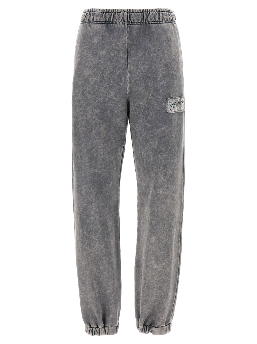Pinko Pazzo Gauze Cotton Joggers For Women Delave Effect With Front Logo Patch Elastic Waistband Pockets And Cuffs