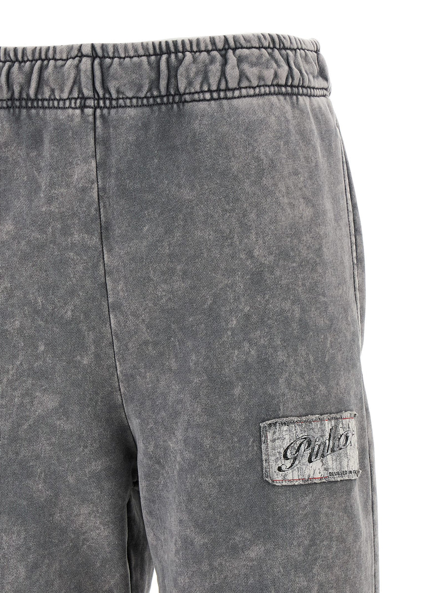 Pinko Pazzo Gauze Cotton Joggers For Women Delave Effect With Front Logo Patch Elastic Waistband Pockets And Cuffs