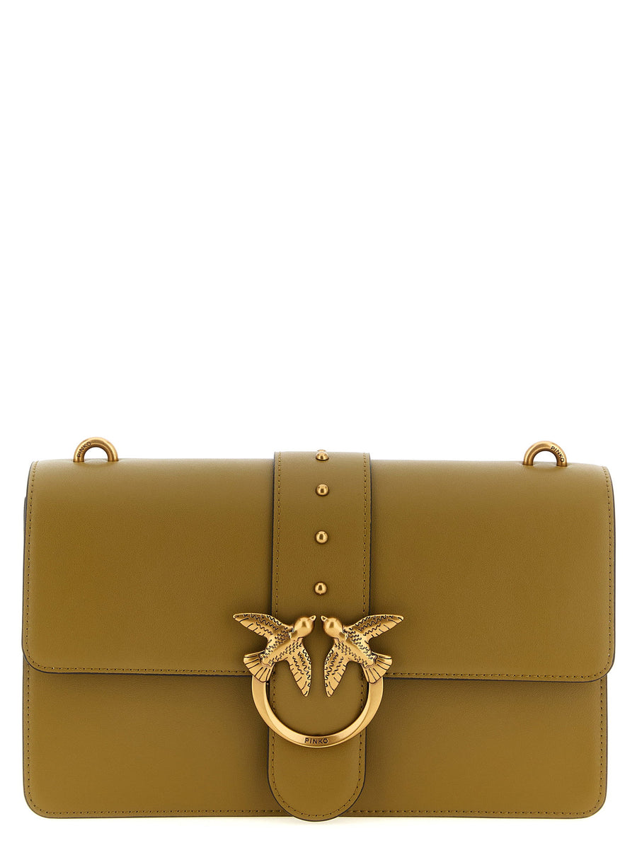 Pinko Love One Classic Luxurious Green Crossbody Bag For Women With Diamond Buckle And Interlocking Flap