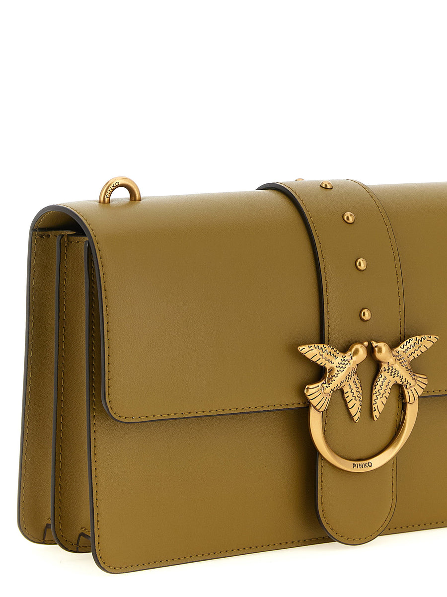 Pinko Love One Classic Luxurious Green Crossbody Bag For Women With Diamond Buckle And Interlocking Flap