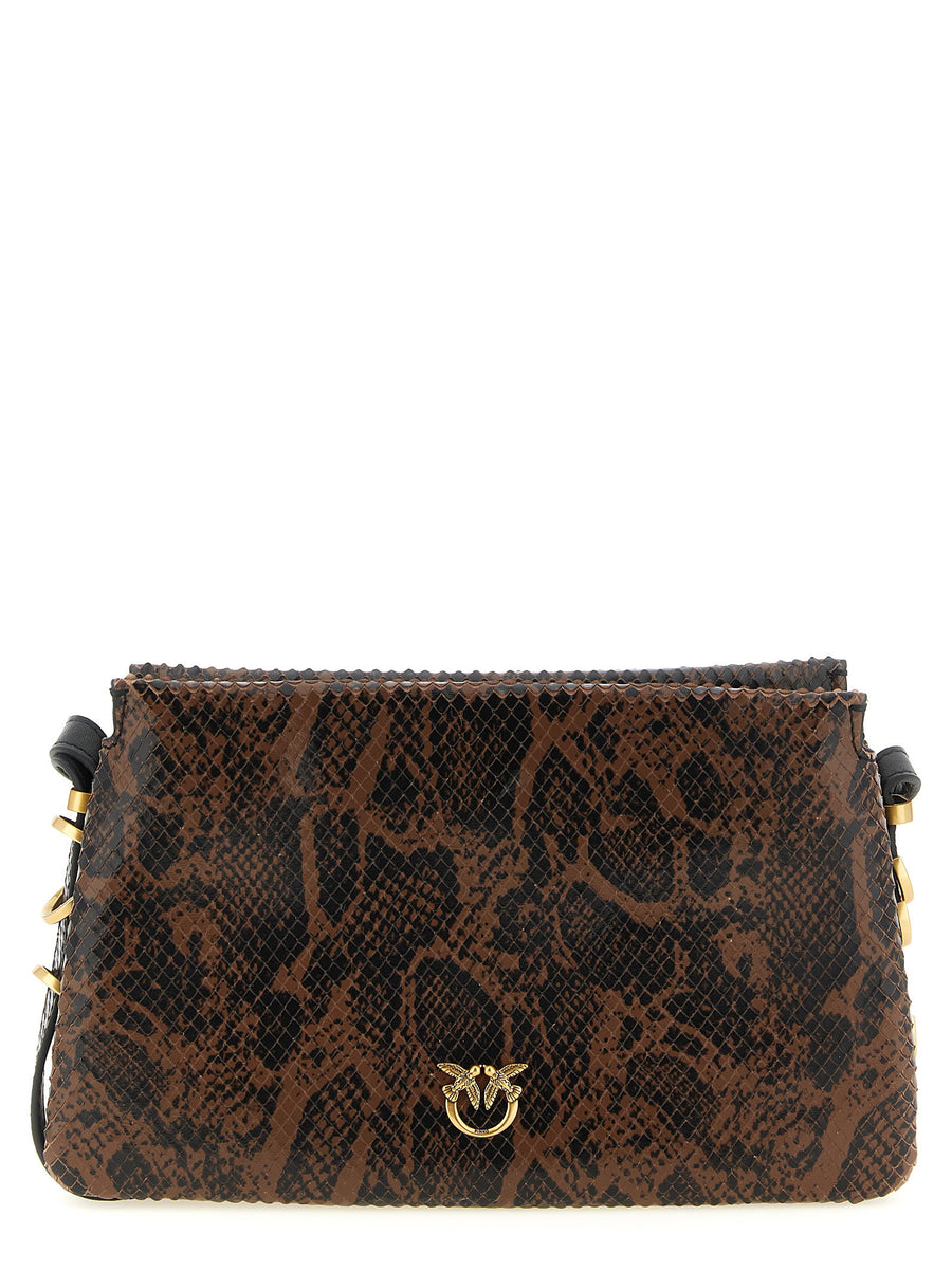 Pinko Love Birds Crossbody Bag Calfskin Leather with Python Print and Gold Plate