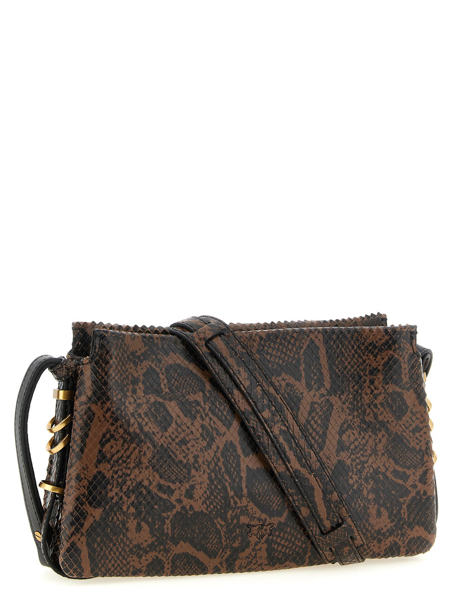Pinko Love Birds Crossbody Bag Calfskin Leather with Python Print and Gold Plate
