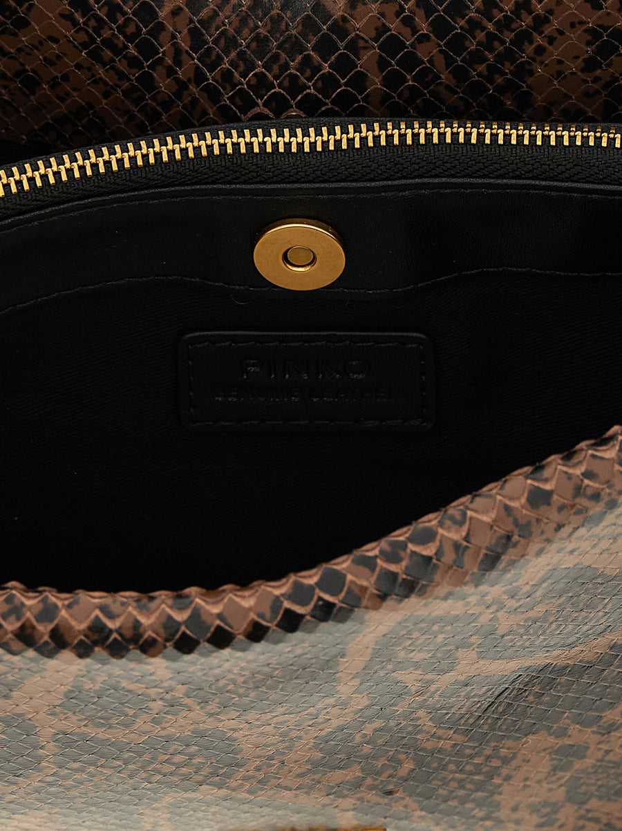 Pinko Love Birds Crossbody Bag Calfskin Leather with Python Print and Gold Plate
