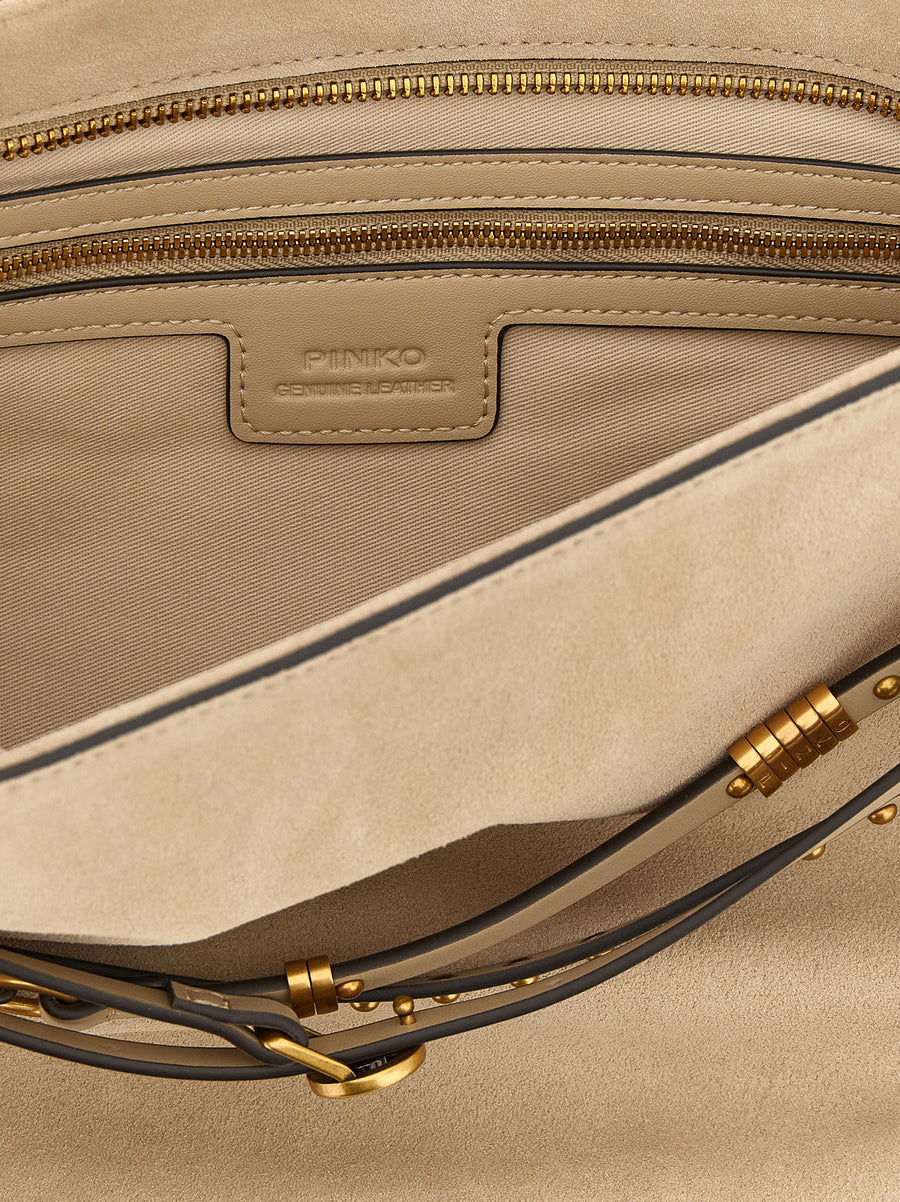Pinko Belt Large Shoulder Bag For Women With Belt Detail In Delave Denim Beige Statement Bag